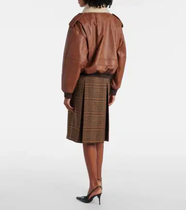 Saint Laurent Shearling-trimmed leather bomber jacket | Thumbnail 5