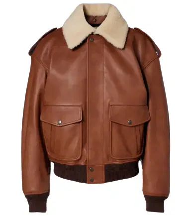 Saint Laurent Shearling-trimmed leather bomber jacket | Thumbnail 1