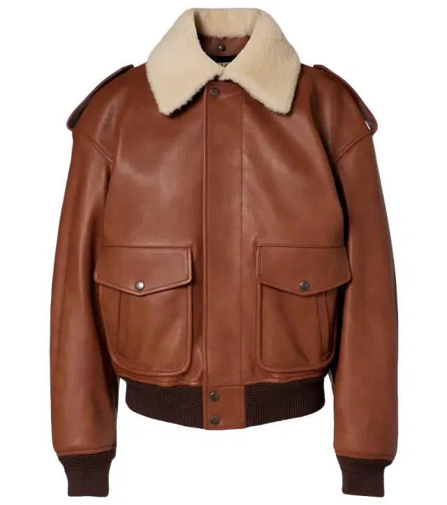 Saint Laurent Shearling-trimmed leather bomber jacket