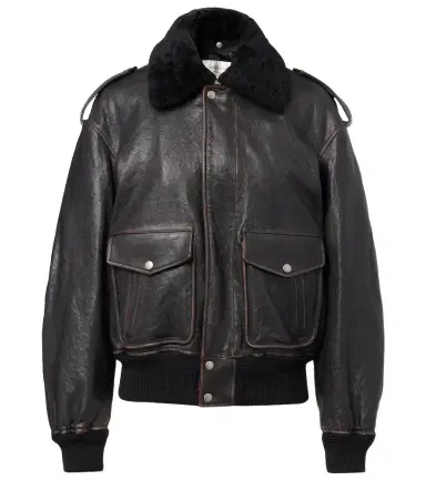 Saint Laurent Shearling-trimmed leather jacket | Thumbnail 1 Saint Laurent Shearling-trimmed leather jacket | Thumbnail 1