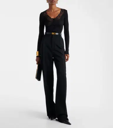 Saint Laurent Lace-trimmed semi-sheer silk top | Thumbnail 2 Saint Laurent Lace-trimmed semi-sheer silk top | Thumbnail 2