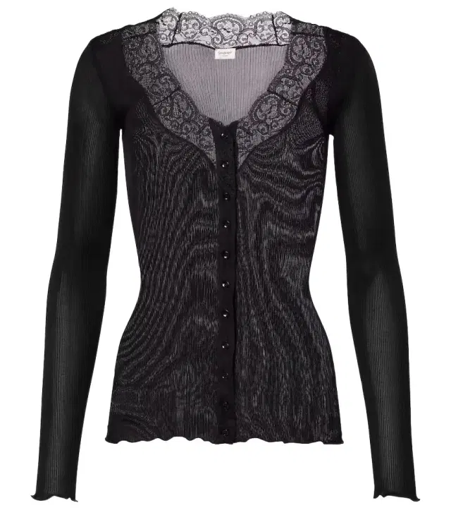 Saint Laurent Lace-trimmed semi-sheer silk top