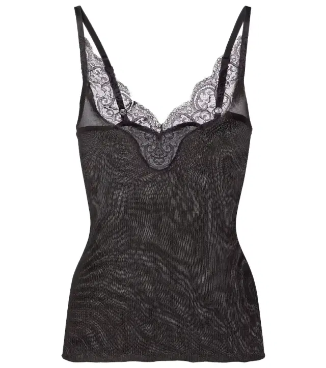Saint Laurent Lace-trimmed ribbed-knit silk camisole