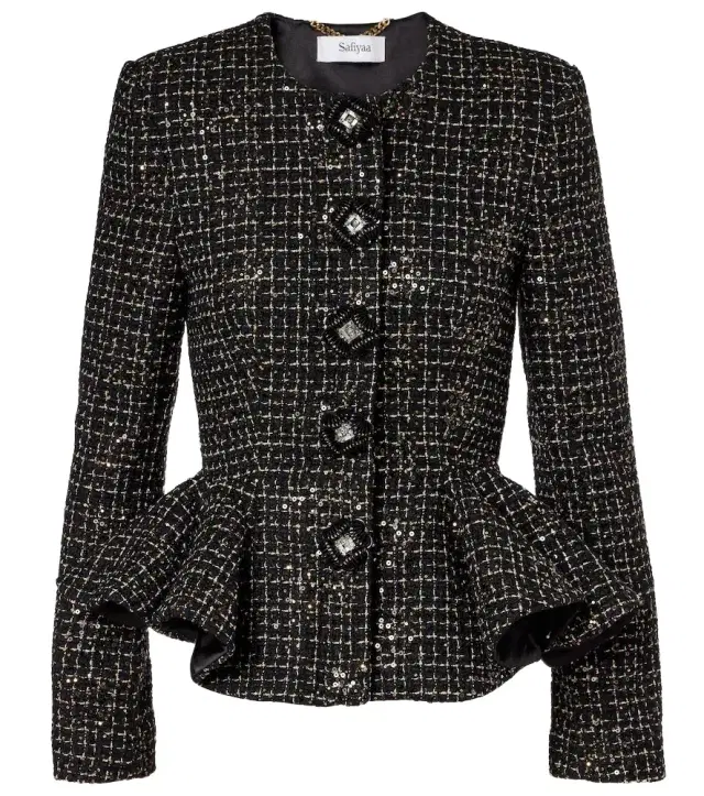 Safiyaa Tomomi sequined peplum tweed jacket