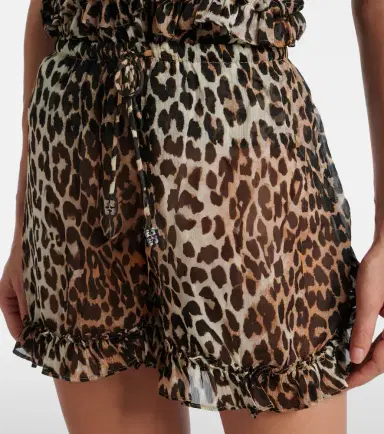 Ganni Leopard-print ruffled chiffon shorts | Thumbnail 2