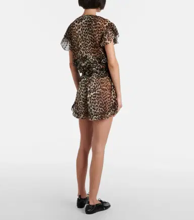Ganni Leopard-print ruffled chiffon shorts | Thumbnail 5