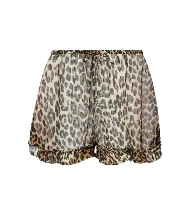 Ganni Leopard-print ruffled chiffon shorts | Thumbnail 1