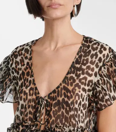 Ganni Leopard-print ruffled chiffon blouse | Thumbnail 3