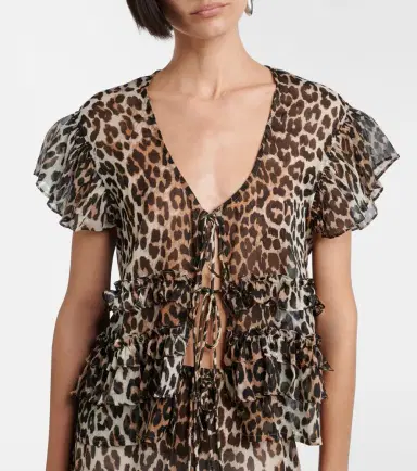 Ganni Leopard-print ruffled chiffon blouse | Thumbnail 5