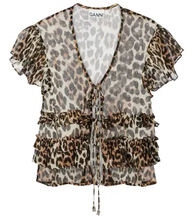 Ganni Leopard-print ruffled chiffon blouse | Thumbnail 1