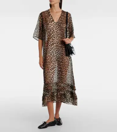 Ganni Leopard-print sheer chiffon midi dress | Thumbnail 2