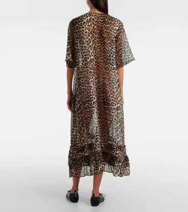 Ganni Leopard-print sheer chiffon midi dress | Thumbnail 4