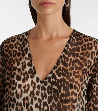 Ganni Leopard-print sheer chiffon midi dress | Thumbnail 6