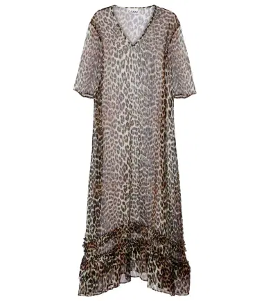 Ganni Leopard-print sheer chiffon midi dress | Thumbnail 1