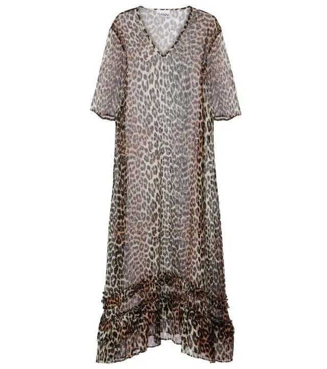 Ganni Leopard-print sheer chiffon midi dress