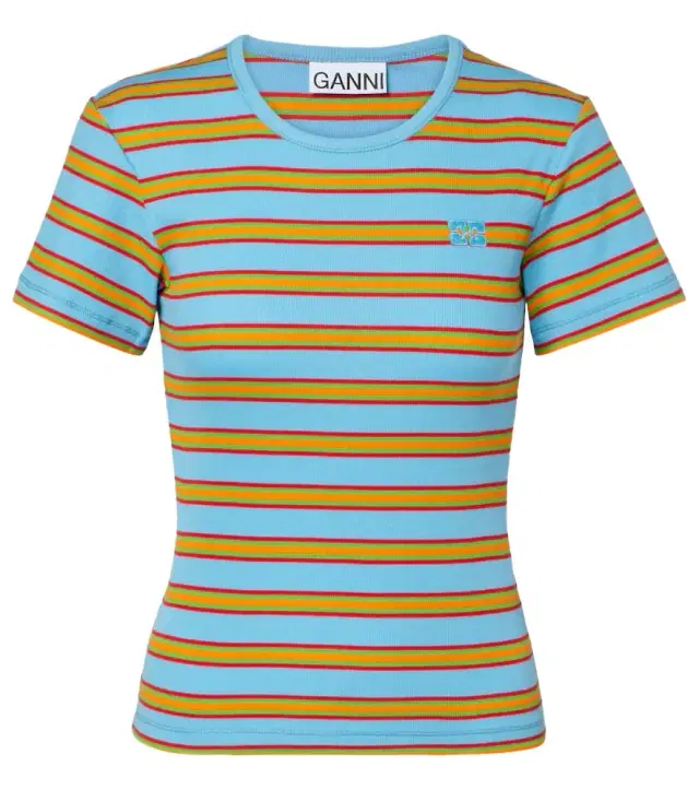 Ganni Striped cotton-blend T-shirt