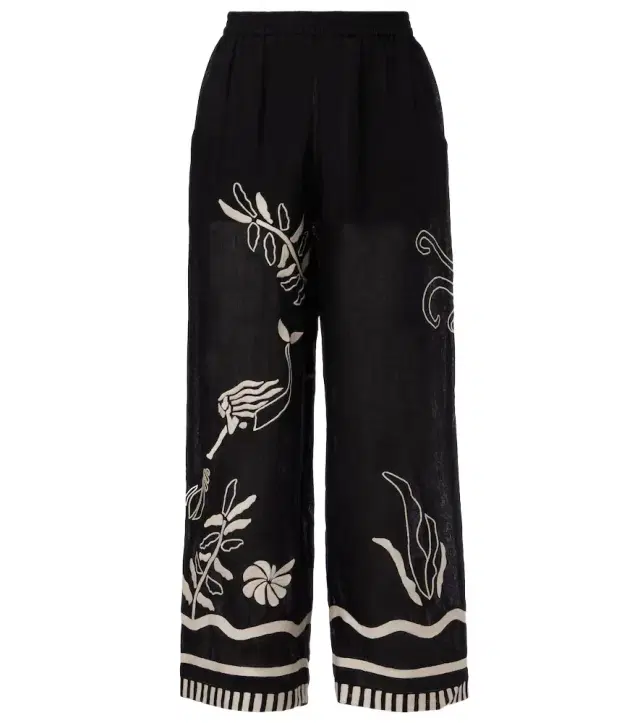 Eres Octopus embroidered linen wide-leg pants