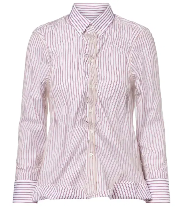 Maison Margiela Pinstriped ruffled cotton poplin shirt