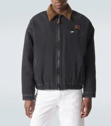 Miu Miu Corduroy-trimmed denim blouson jacket | Thumbnail 4
