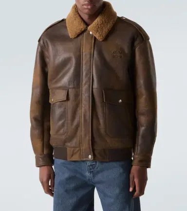 Miu Miu Shearling-lined leather blouson jacket | Thumbnail 2 Miu Miu Shearling-lined leather blouson jacket | Thumbnail 2