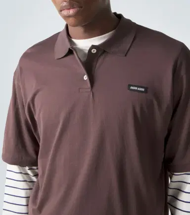 Miu Miu Layered striped cotton polo shirt | Thumbnail 3