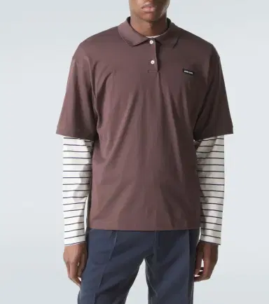 Miu Miu Layered striped cotton polo shirt | Thumbnail 4