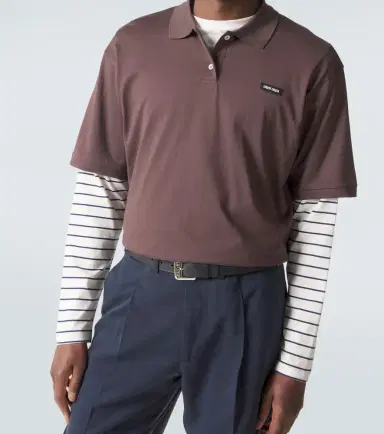 Miu Miu Layered striped cotton polo shirt | Thumbnail 5