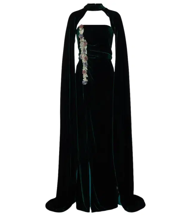 Costarellos Brisha caped embellished velvet gown