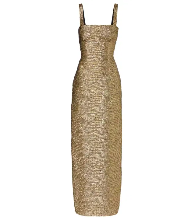 Micheline metallic-effect seersucker gown