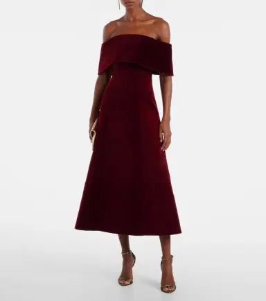 Emilia Wickstead Carita off-shoulder cotton velvet midi dress | Thumbnail 4 Emilia Wickstead Carita off-shoulder cotton velvet midi dress | Thumbnail 4