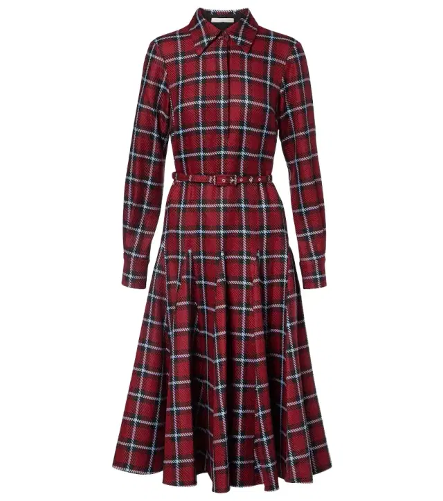 Marione belted tartan wool-blend midi dress