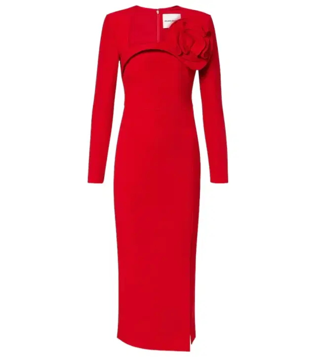 Roland Mouret Floral-appliqué crêpe midi dress