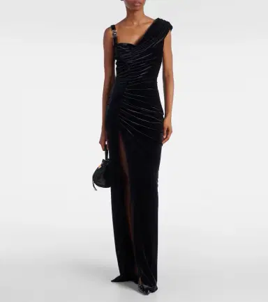 Versace Asymmetric gathered velvet gown | Thumbnail 2