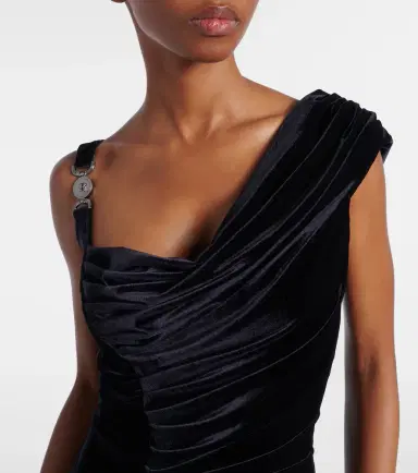 Versace Asymmetric gathered velvet gown | Thumbnail 3
