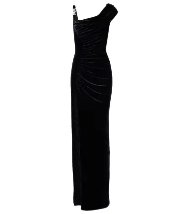 Versace Asymmetric gathered velvet gown | Thumbnail 1