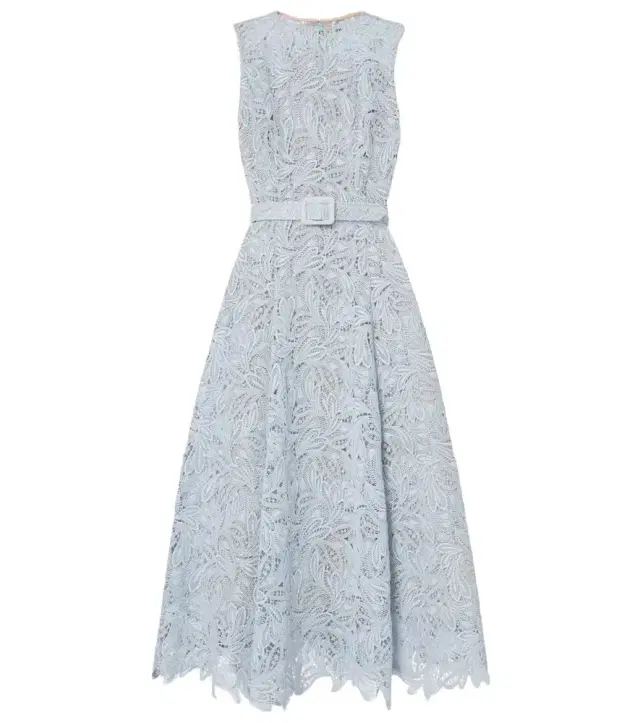Belted floral lace midi dress