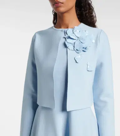 Oscar de la Renta Cropped floral-appliqué sequined jacket | Thumbnail 2