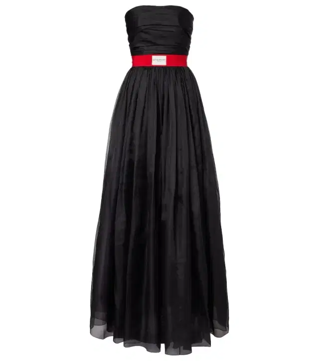 Belted silk organza bustier gown