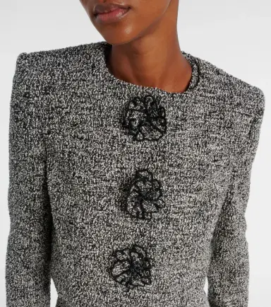 Oscar de la Renta Floral-appliqué cotton-blend tweed jacket | Thumbnail 3 Oscar de la Renta Floral-appliqué cotton-blend tweed jacket | Thumbnail 3