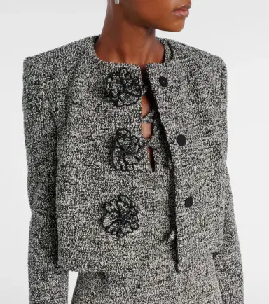 Oscar de la Renta Floral-appliqué cotton-blend tweed jacket | Thumbnail 4 Oscar de la Renta Floral-appliqué cotton-blend tweed jacket | Thumbnail 4
