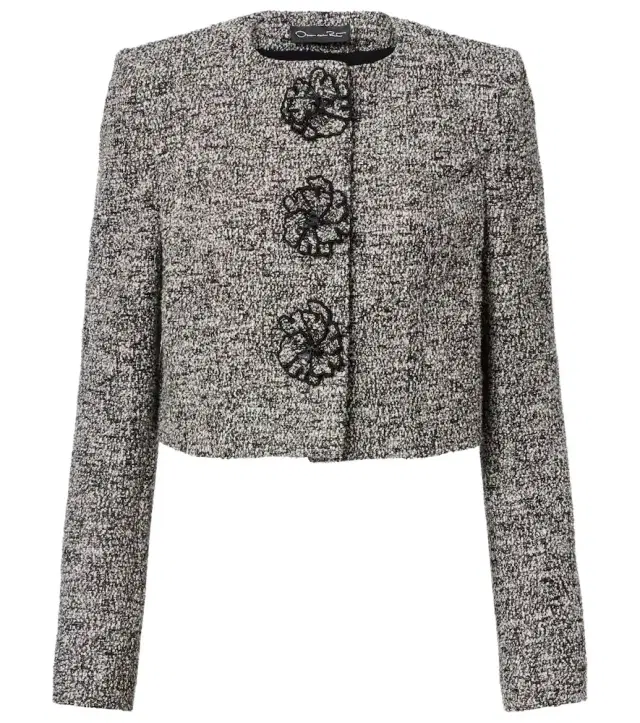 Oscar de la Renta Floral-appliqué cotton-blend tweed jacket