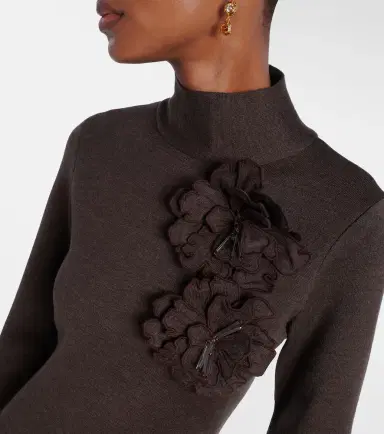 Oscar de la Renta Floral-appliqué wool-blend midi dress | Thumbnail 2