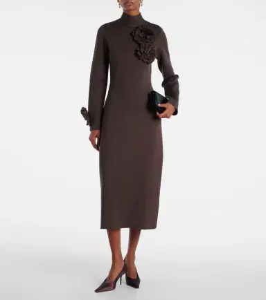Oscar de la Renta Floral-appliqué wool-blend midi dress | Thumbnail 3