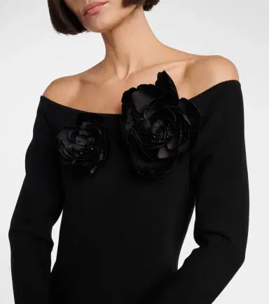 Oscar de la Renta Floral-appliqué off-shoulder minidress | Thumbnail 4