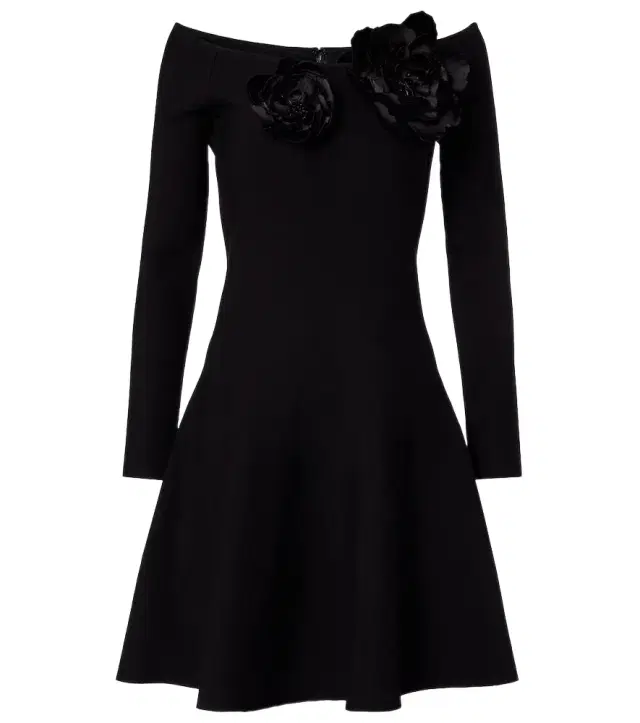 Floral-appliqué off-shoulder minidress