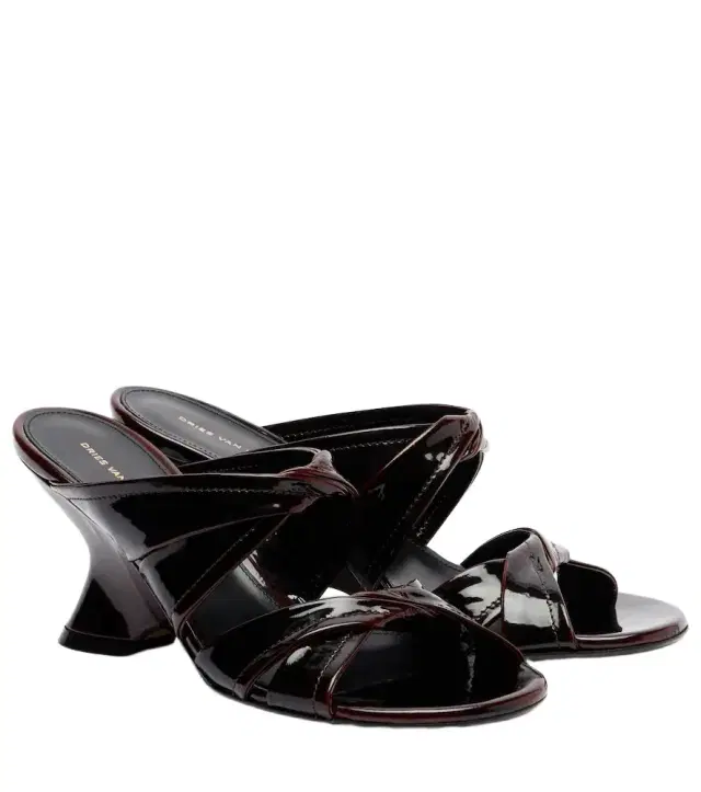 Dries Van Noten 75 patent leather wedge mules