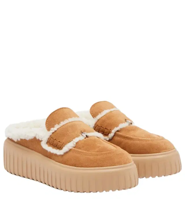 Hogan Shearling-trimmed suede slippers