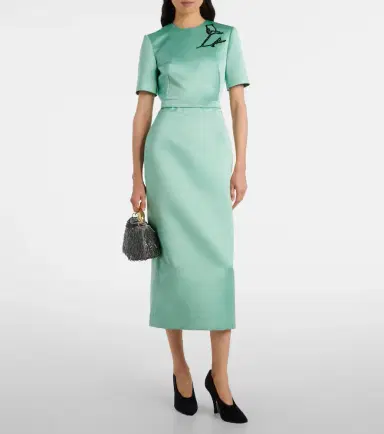 Erdem Floral belted duchesse satin midi dress | Thumbnail 3 Erdem Floral belted duchesse satin midi dress | Thumbnail 3