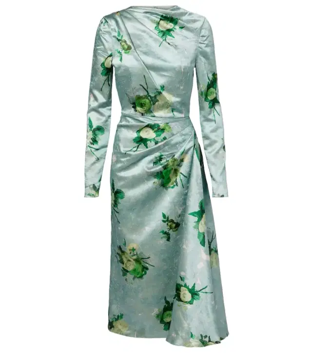 Draped floral satin midi dress