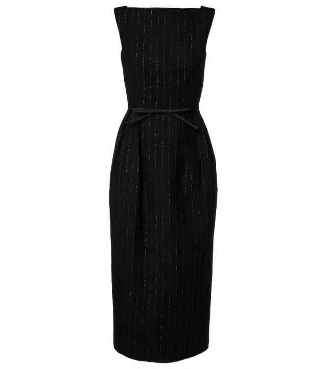 Pinstripe wool lamé midi dress